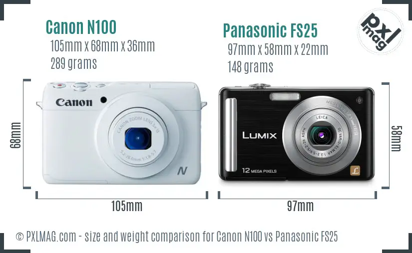 Canon N100 vs Panasonic FS25 size comparison
