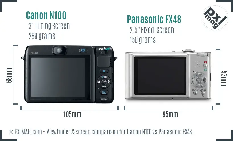 Canon N100 vs Panasonic FX48 Screen and Viewfinder comparison