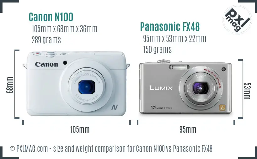 Canon N100 vs Panasonic FX48 size comparison