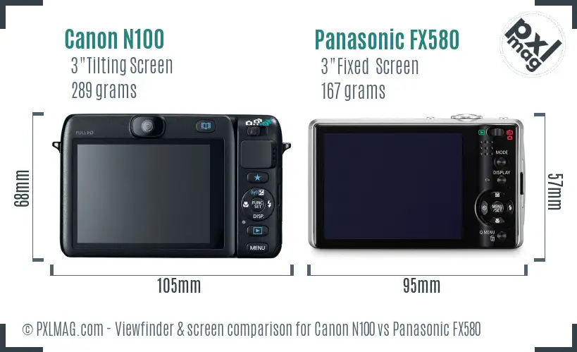 Canon N100 vs Panasonic FX580 Screen and Viewfinder comparison