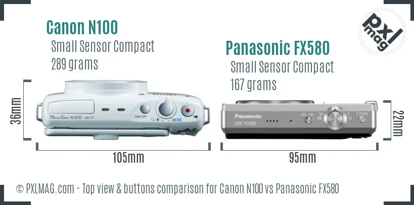 Canon N100 vs Panasonic FX580 top view buttons comparison