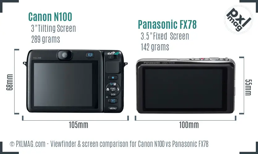 Canon N100 vs Panasonic FX78 Screen and Viewfinder comparison
