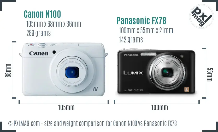 Canon N100 vs Panasonic FX78 size comparison