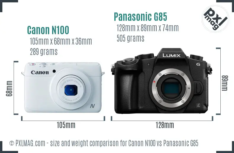 Canon N100 vs Panasonic G85 size comparison
