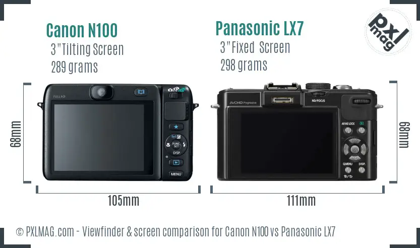 Canon N100 vs Panasonic LX7 Screen and Viewfinder comparison