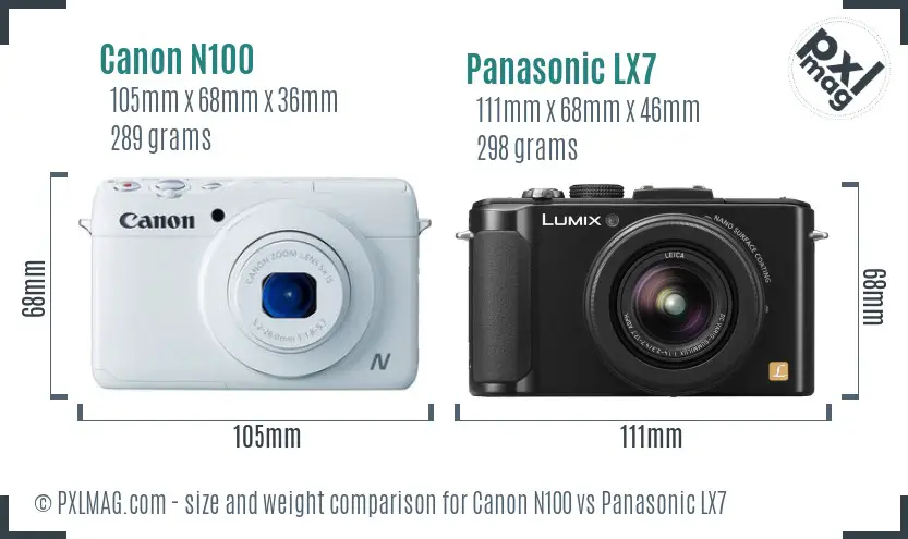 Canon N100 vs Panasonic LX7 size comparison