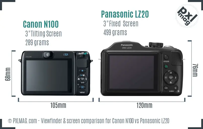 Canon N100 vs Panasonic LZ20 Screen and Viewfinder comparison