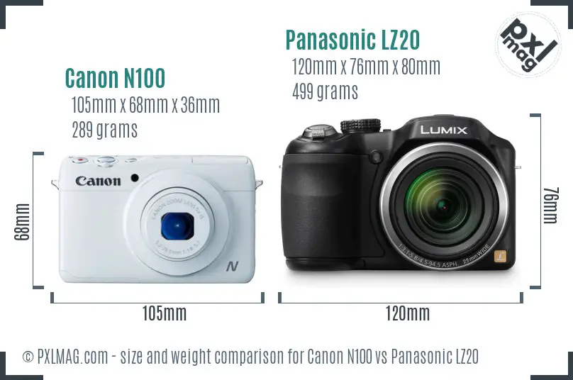 Canon N100 vs Panasonic LZ20 size comparison