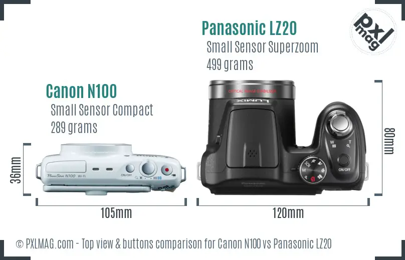 Canon N100 vs Panasonic LZ20 top view buttons comparison