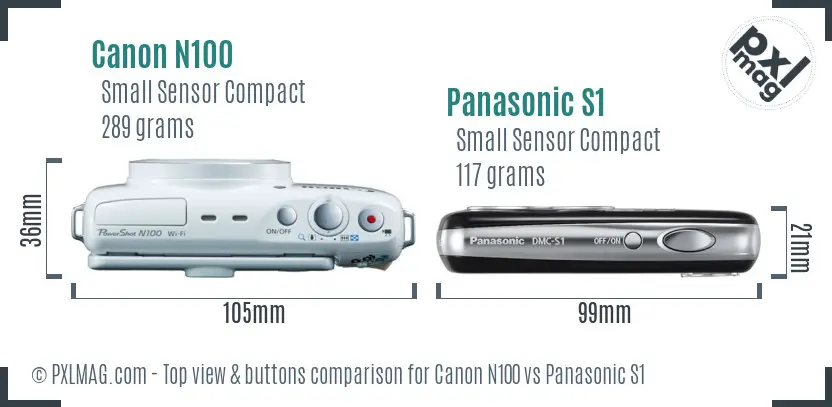 Canon N100 vs Panasonic S1 top view buttons comparison