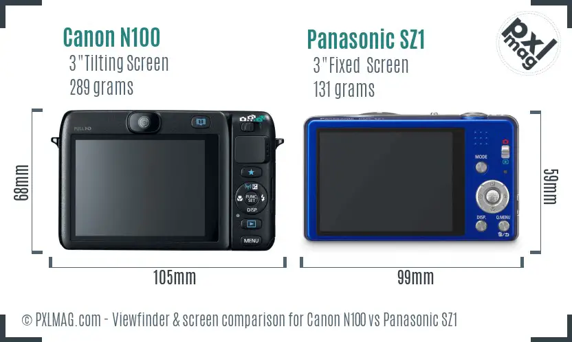 Canon N100 vs Panasonic SZ1 Screen and Viewfinder comparison