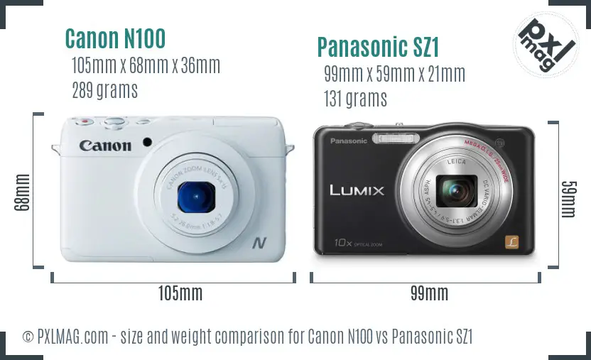 Canon N100 vs Panasonic SZ1 size comparison