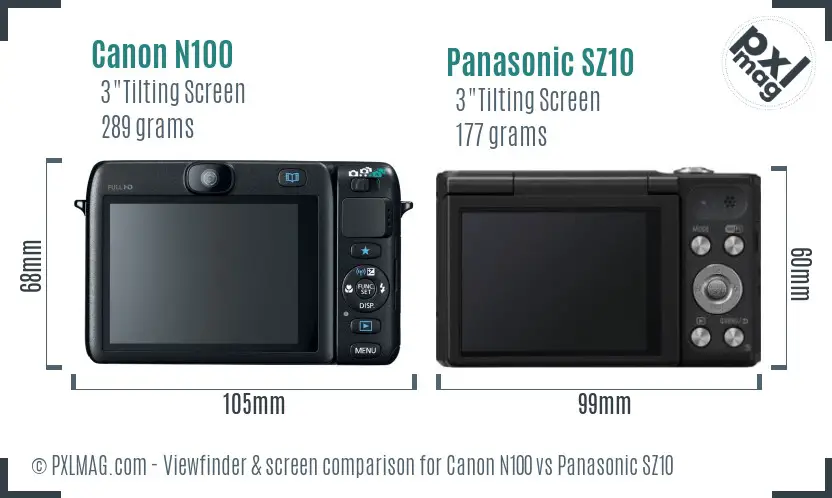 Canon N100 vs Panasonic SZ10 Screen and Viewfinder comparison Canon N100 vs Panasonic SZ10 Screen and Viewfinder comparison
