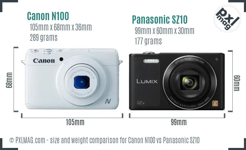 Canon N100 vs Panasonic SZ10 size comparison Canon N100 vs Panasonic SZ10 size comparison