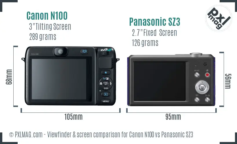 Canon N100 vs Panasonic SZ3 Screen and Viewfinder comparison