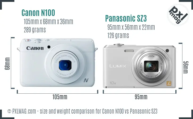 Canon N100 vs Panasonic SZ3 size comparison