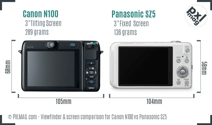 Canon N100 vs Panasonic SZ5 Screen and Viewfinder comparison