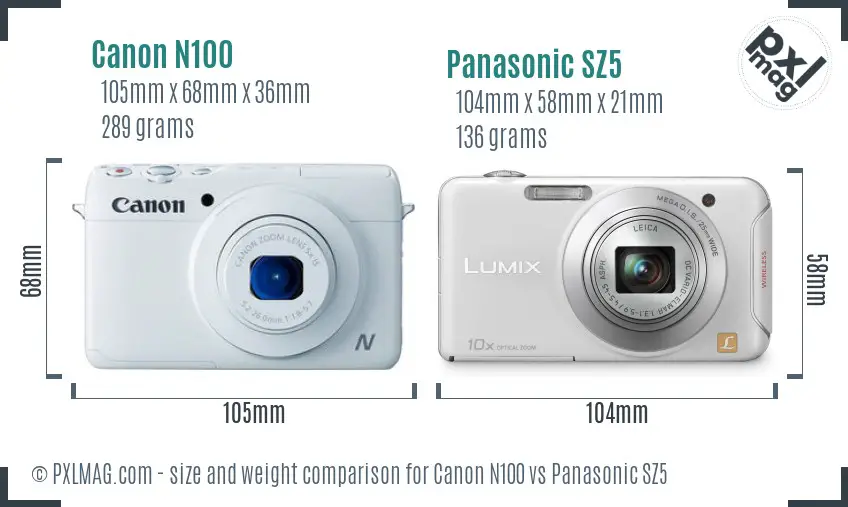 Canon N100 vs Panasonic SZ5 size comparison