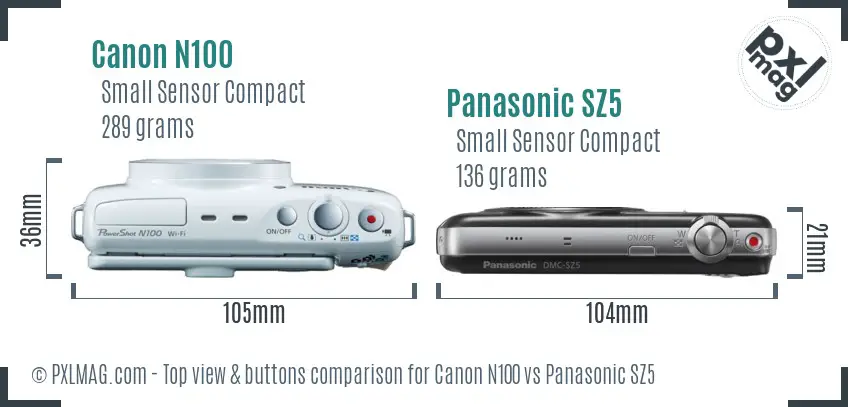 Canon N100 vs Panasonic SZ5 top view buttons comparison