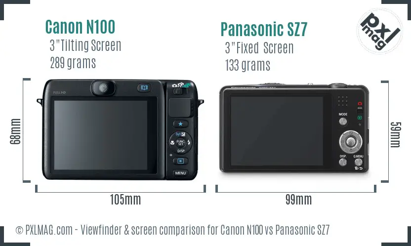 Canon N100 vs Panasonic SZ7 Screen and Viewfinder comparison