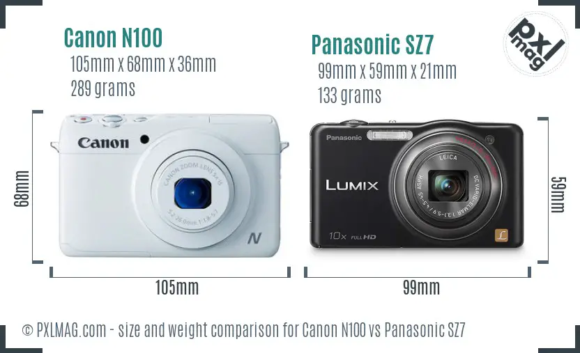 Canon N100 vs Panasonic SZ7 size comparison