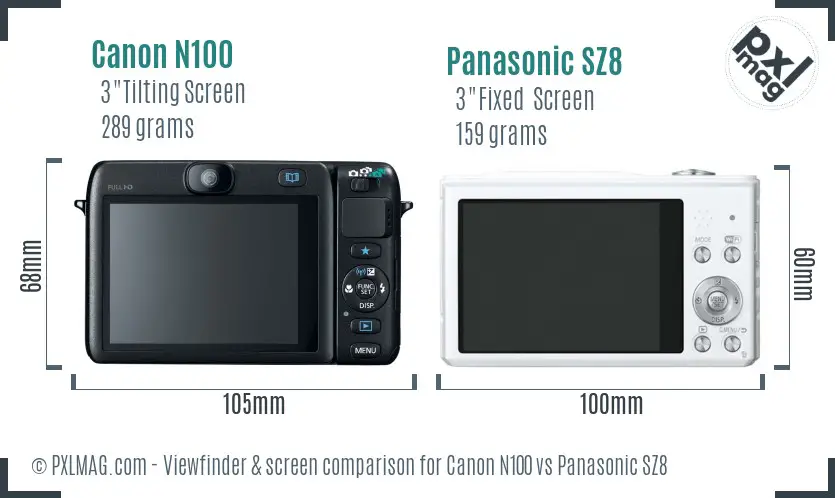 Canon N100 vs Panasonic SZ8 Screen and Viewfinder comparison