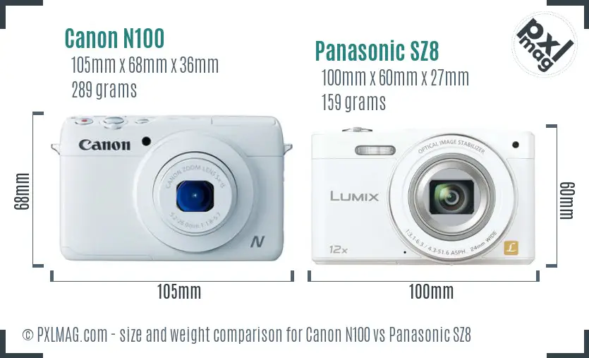 Canon N100 vs Panasonic SZ8 size comparison