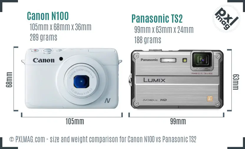 Canon N100 vs Panasonic TS2 size comparison