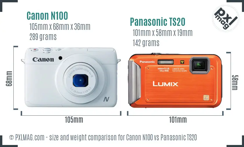 Canon N100 vs Panasonic TS20 size comparison