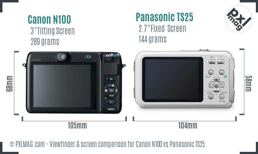 Canon N100 vs Panasonic TS25 Screen and Viewfinder comparison