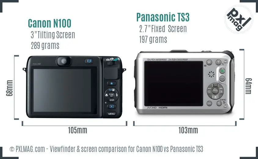 Canon N100 vs Panasonic TS3 Screen and Viewfinder comparison