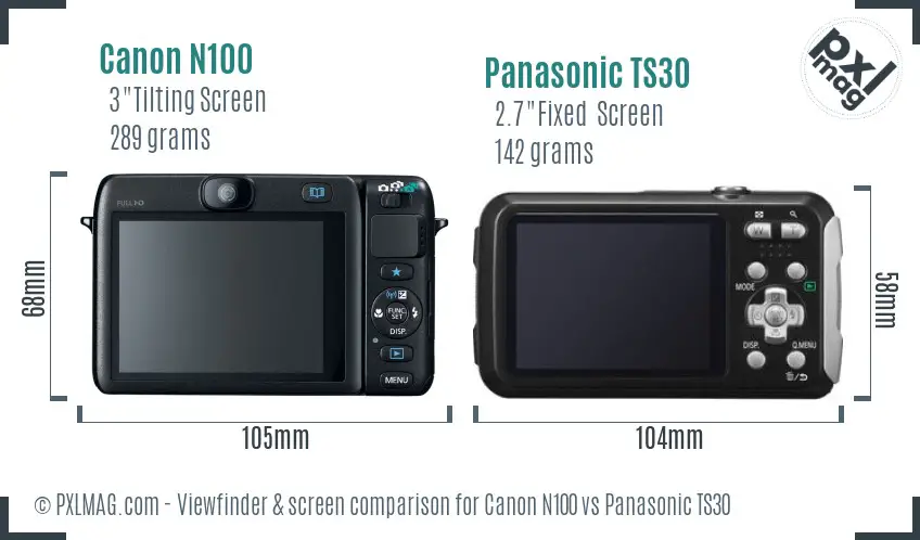 Canon N100 vs Panasonic TS30 Screen and Viewfinder comparison