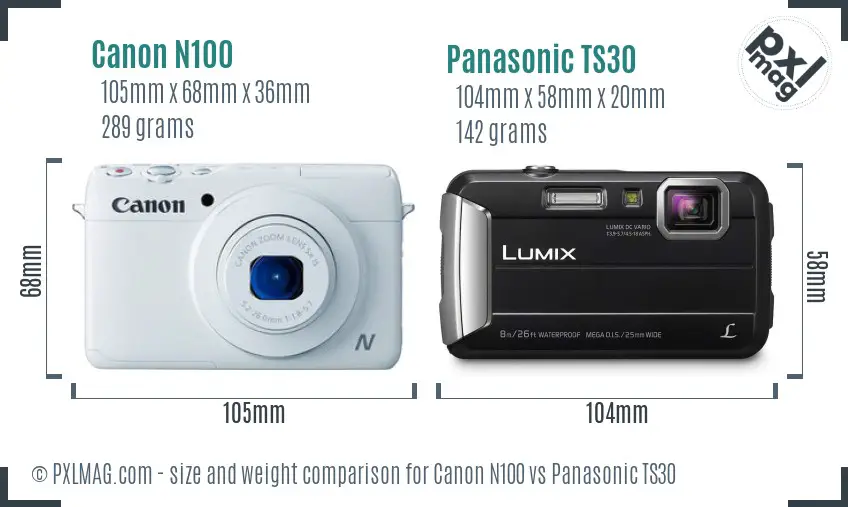 Canon N100 vs Panasonic TS30 size comparison