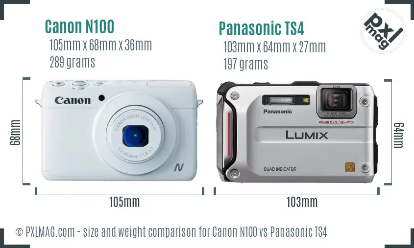 Canon N100 vs Panasonic TS4 size comparison