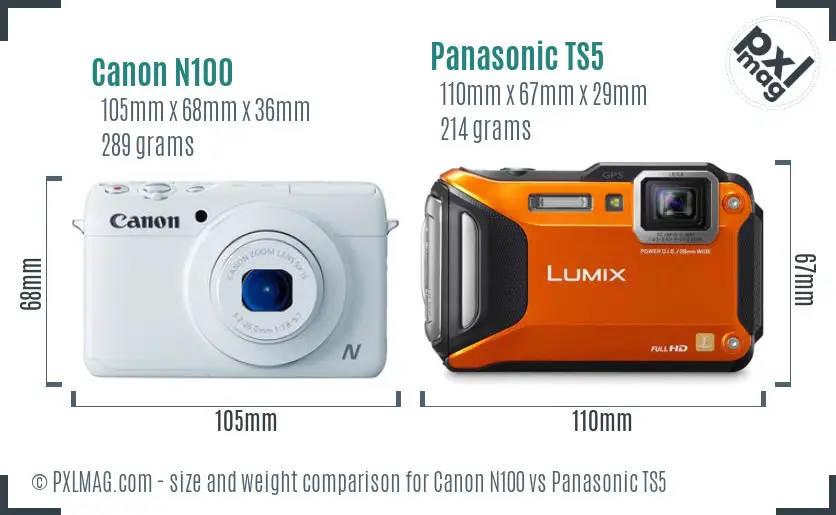 Canon N100 vs Panasonic TS5 size comparison