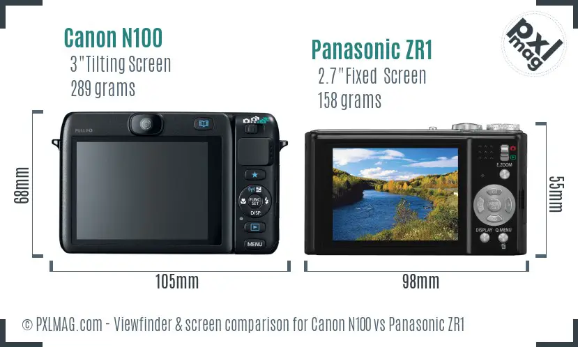 Canon N100 vs Panasonic ZR1 Screen and Viewfinder comparison