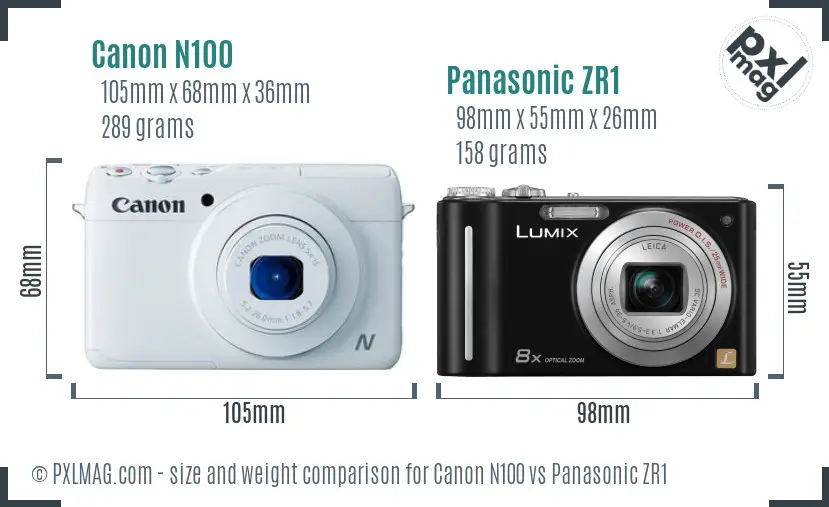 Canon N100 vs Panasonic ZR1 size comparison