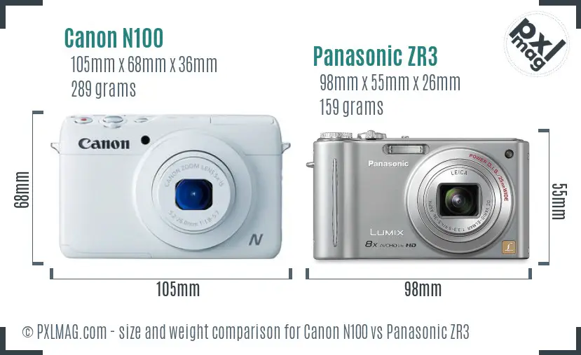 Canon N100 vs Panasonic ZR3 size comparison