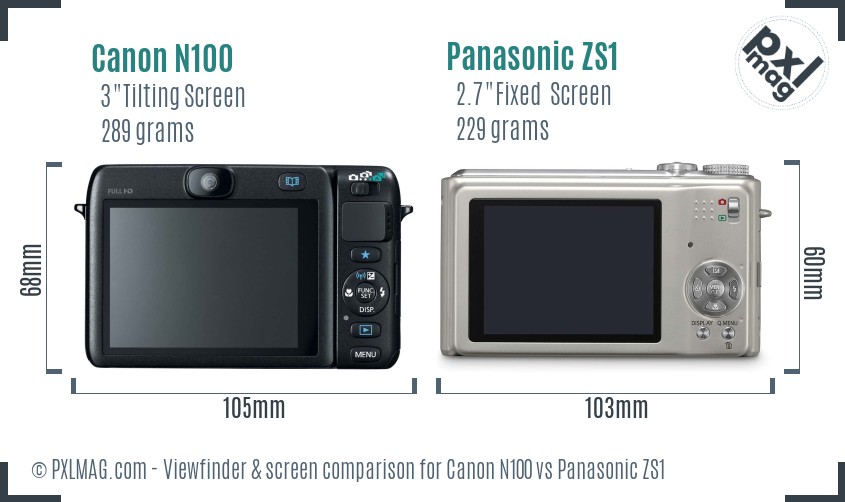 Canon N100 vs Panasonic ZS1 Screen and Viewfinder comparison