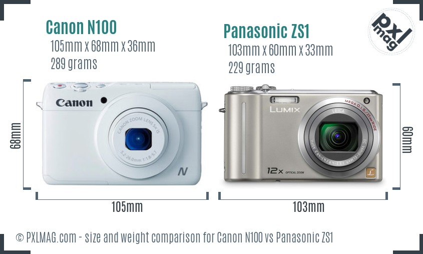 Canon N100 vs Panasonic ZS1 size comparison