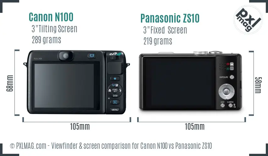 Canon N100 vs Panasonic ZS10 Screen and Viewfinder comparison