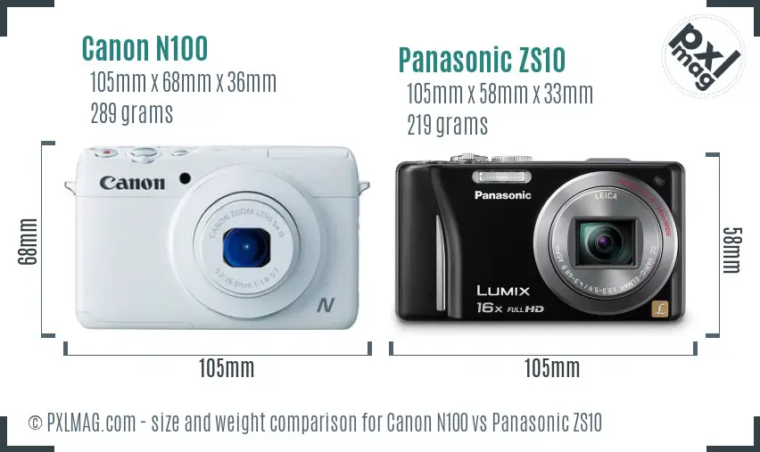 Canon N100 vs Panasonic ZS10 size comparison