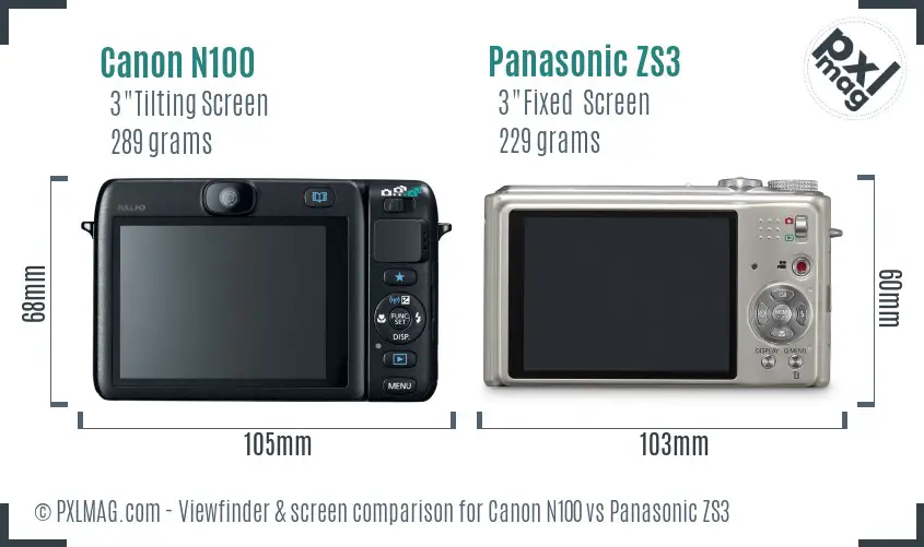 Canon N100 vs Panasonic ZS3 Screen and Viewfinder comparison
