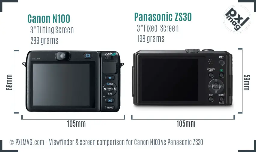 Canon N100 vs Panasonic ZS30 Screen and Viewfinder comparison