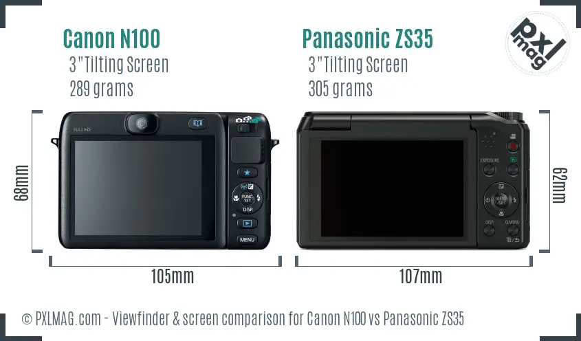 Canon N100 vs Panasonic ZS35 Screen and Viewfinder comparison