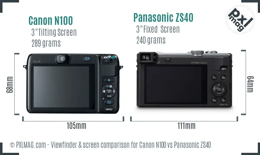 Canon N100 vs Panasonic ZS40 Screen and Viewfinder comparison