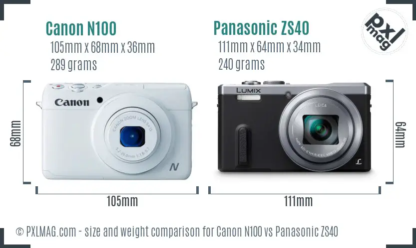 Canon N100 vs Panasonic ZS40 size comparison