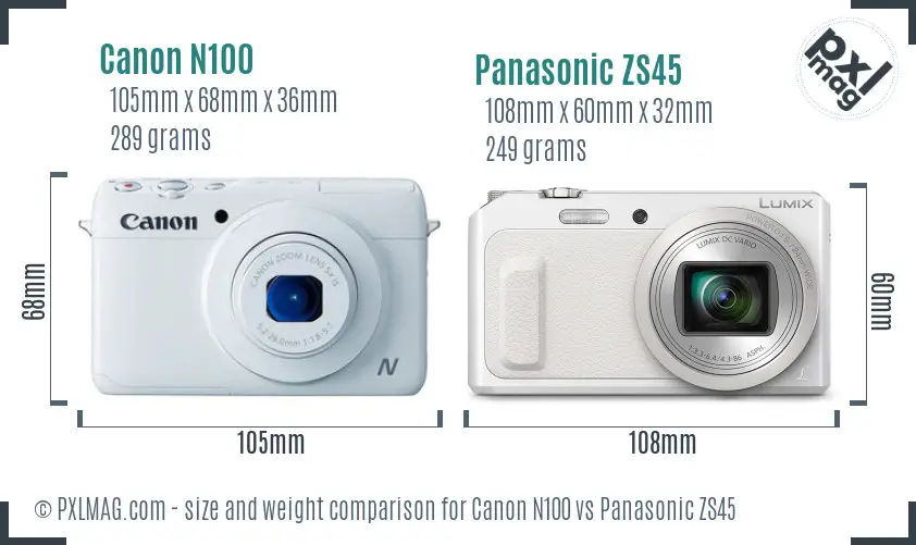 Canon N100 vs Panasonic ZS45 size comparison Canon N100 vs Panasonic ZS45 size comparison