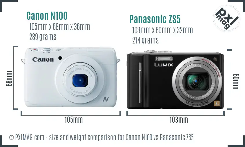 Canon N100 vs Panasonic ZS5 size comparison