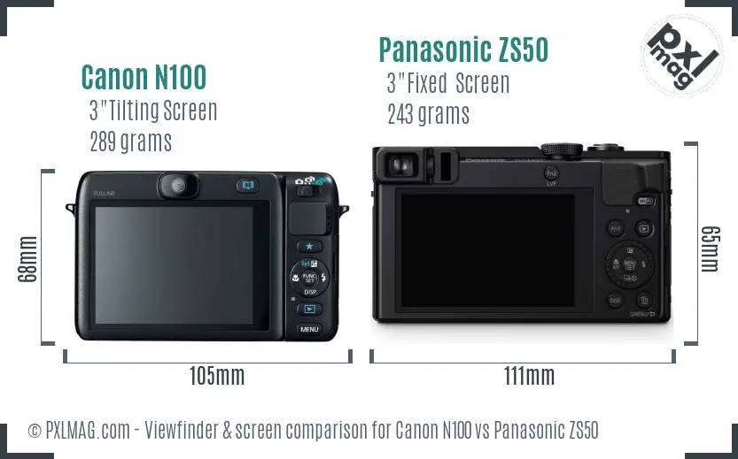 Canon N100 vs Panasonic ZS50 Screen and Viewfinder comparison